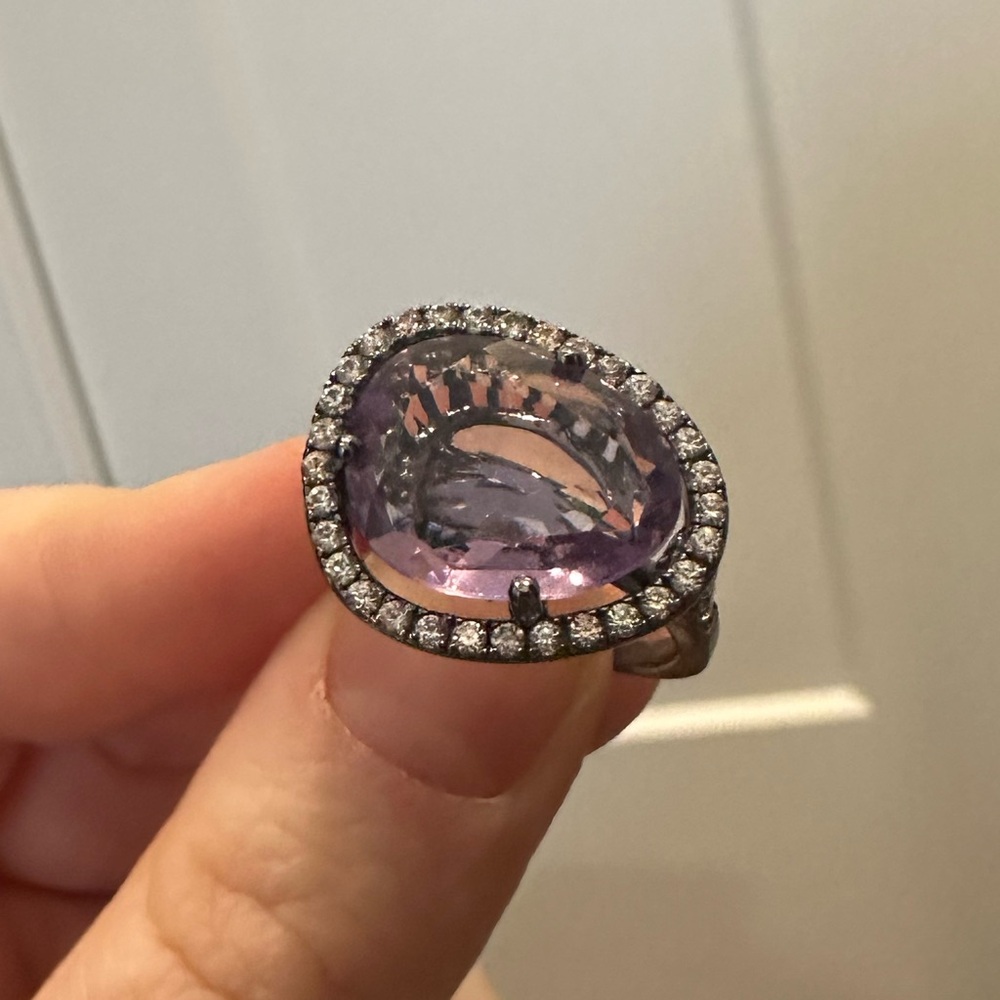 Sterling Silver Amethyst and Cubic Zirconia Statement Cocktail Ring Size 6